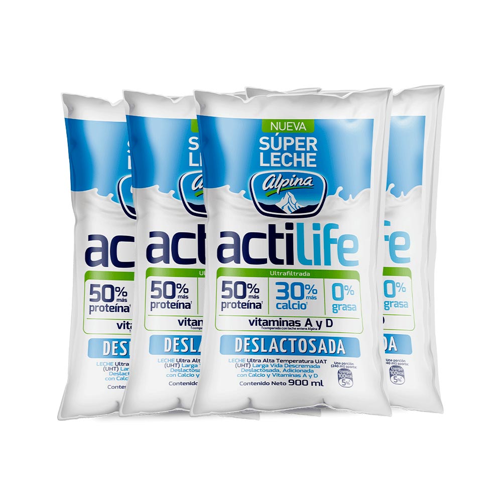 Leche deslactosada Alpina Actilife x4und x900ml c-u