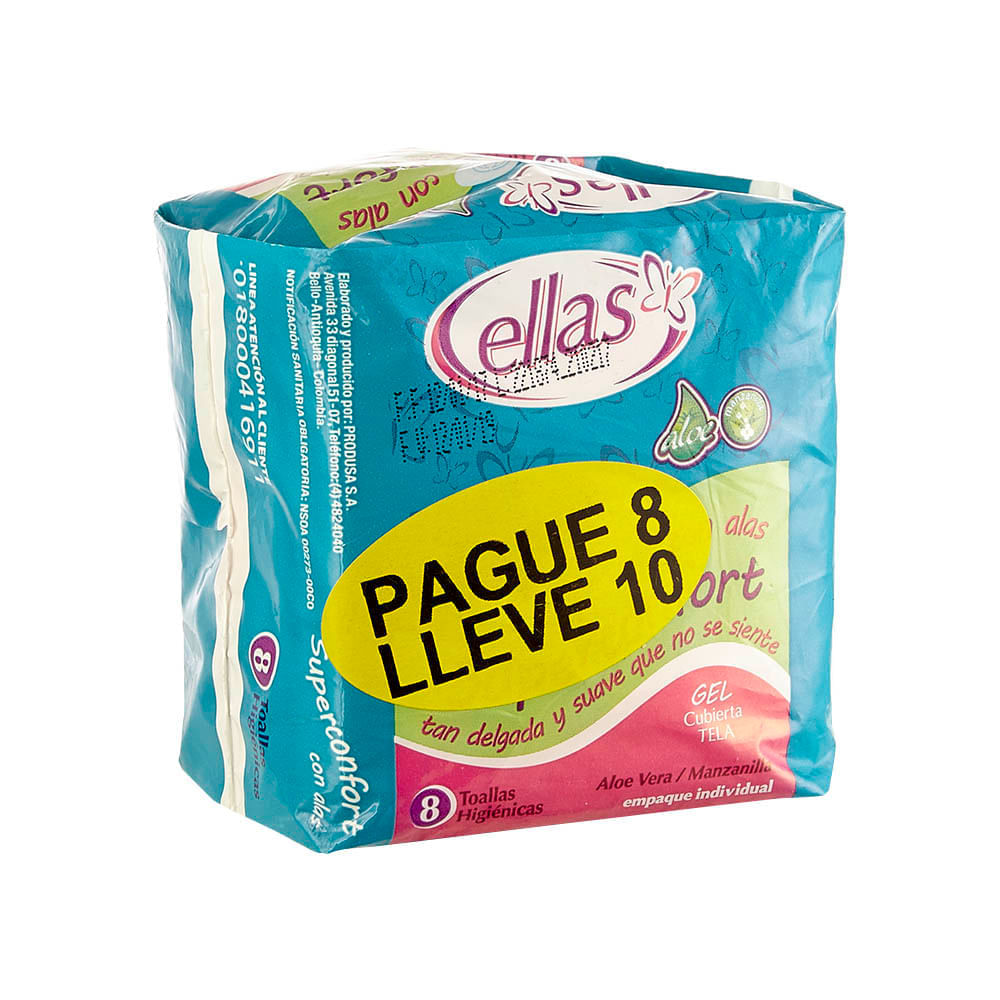 Toallas Higiénicas Ellas alas súper confort pague 8 lleve 10