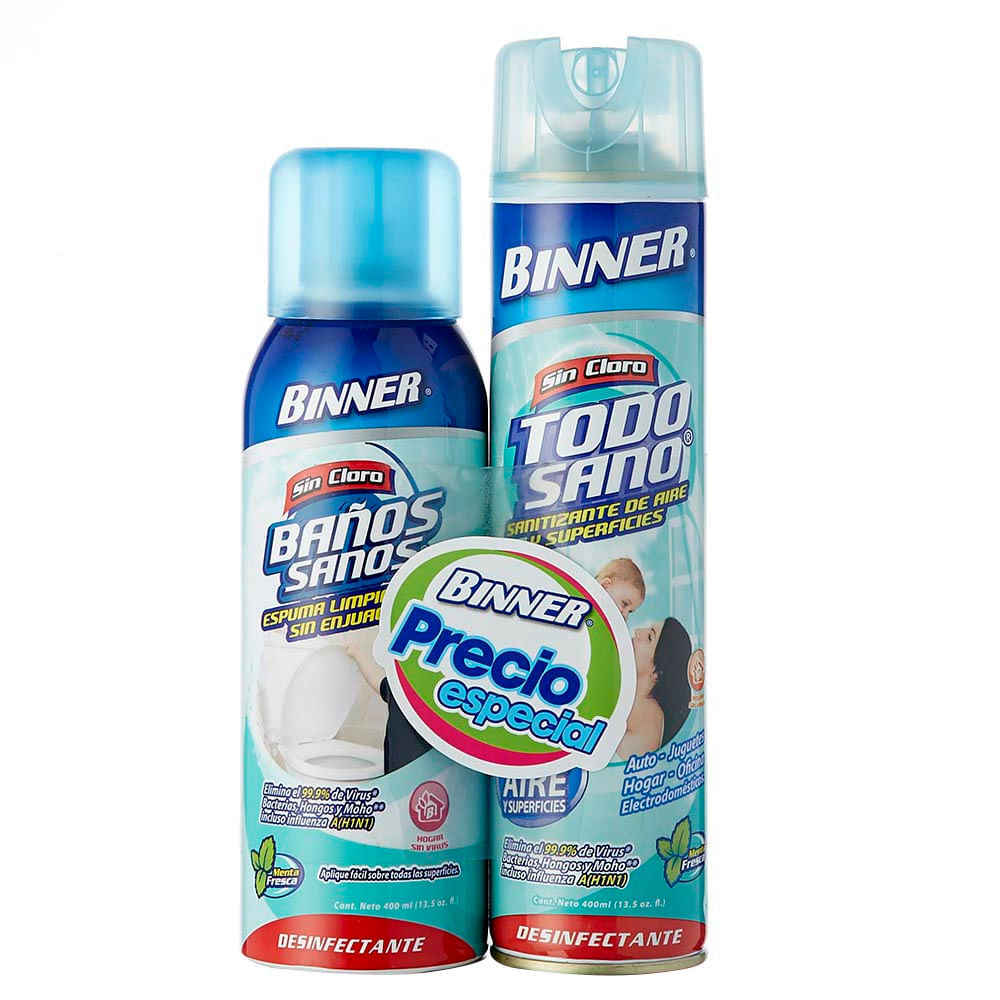 Desinfectante Binner baño x400 ml + todo sano x 400 ml c-u Precio Especial