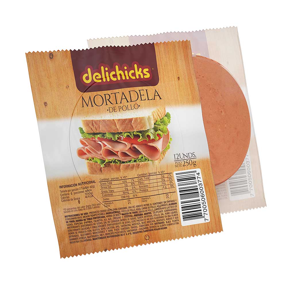 Mortadela de pollo Delichicks 12 tajadas x250g