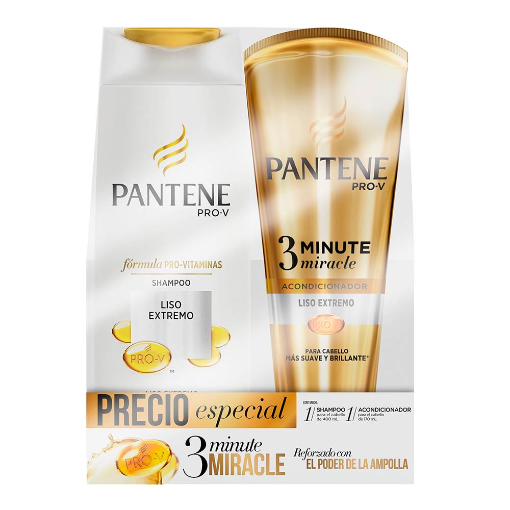 Shampoo Pantene Pro-V Liso Extremo 400mL + Pantene Pro-V 3 Minute Miracle Liso Extremo Acondicionador 170mL