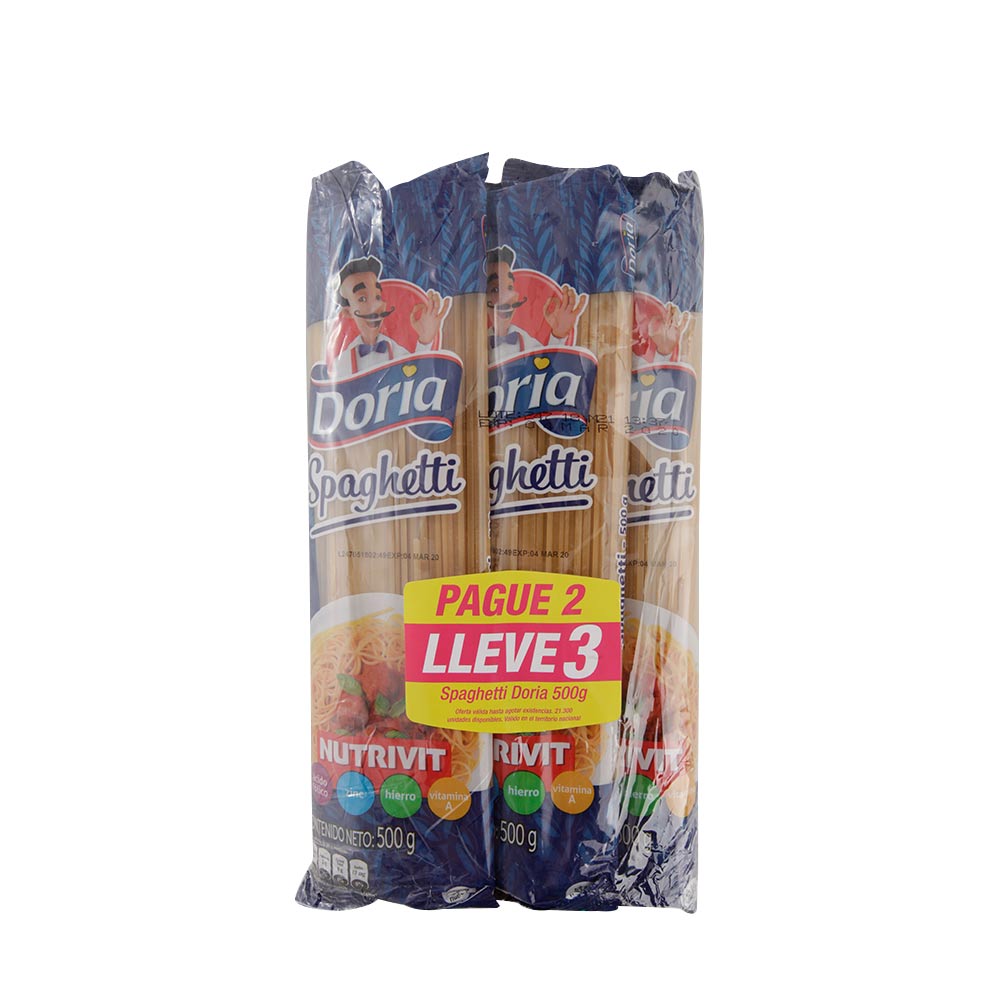 Spaghetti doria x 500 gr pague 2 lleve 3