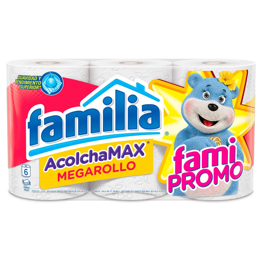 Papel higiénico Familia acolchamax mega rollo x 6 und x 37 m c-u precio especial
