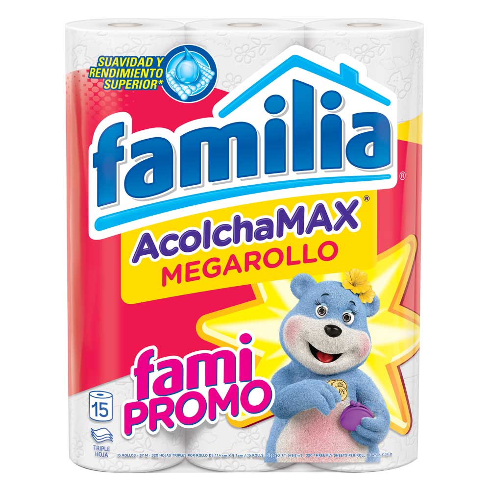 Papel higiénico Familia acolchamax mega rollo x 15 rollos x 37m c-u