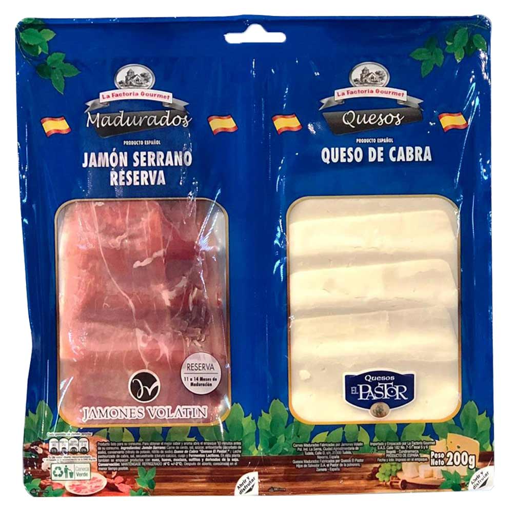 Jamón serrano La Factoria + queso cabra x200g