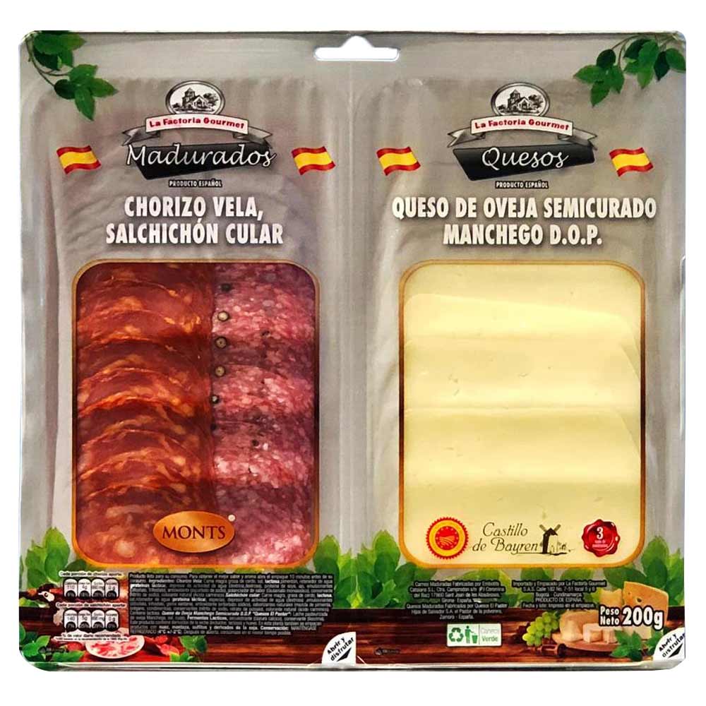 Chorizo salchichón La Factoria + queso manchego x200g