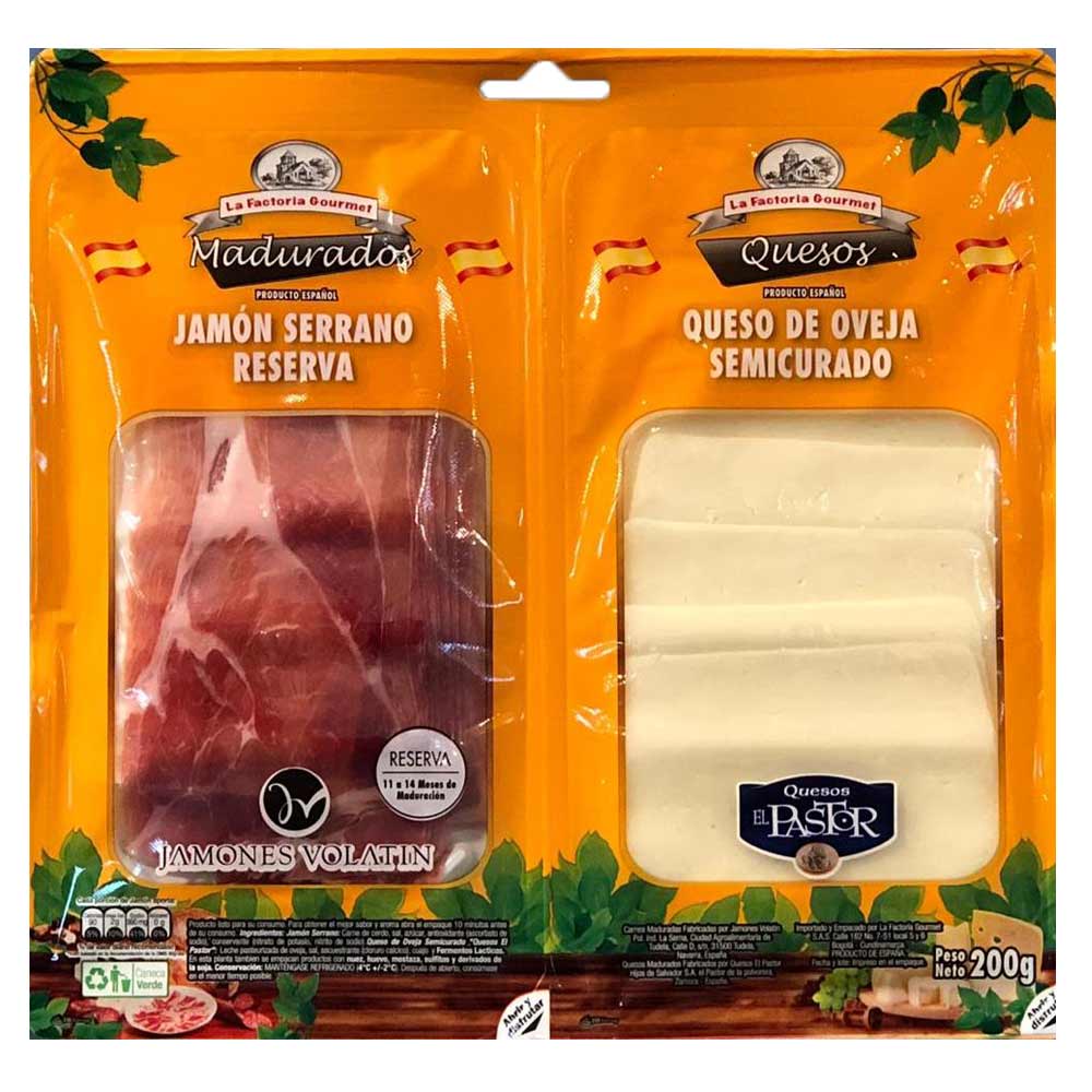 Jamón serrano La Factoria + queso oveja x200g