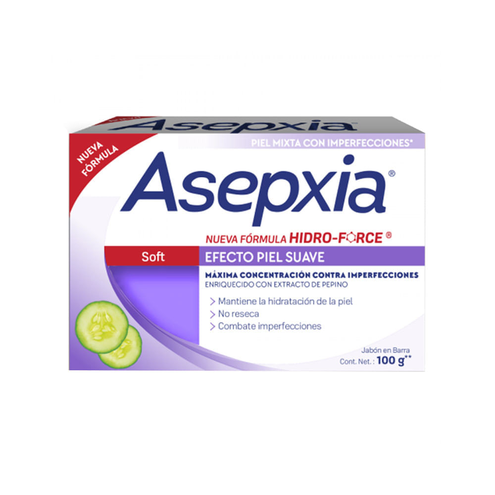 Jabón piel mixta Asepxia suave pepino barra x 100 g