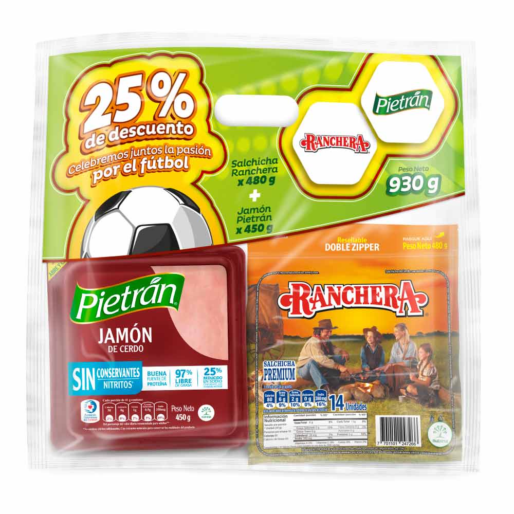 Salchicha Ranchera x480g + jamón Pietrán x450g