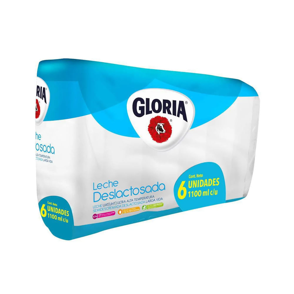 Leche deslactosada Gloria bolsa x6und x1100ml c-u