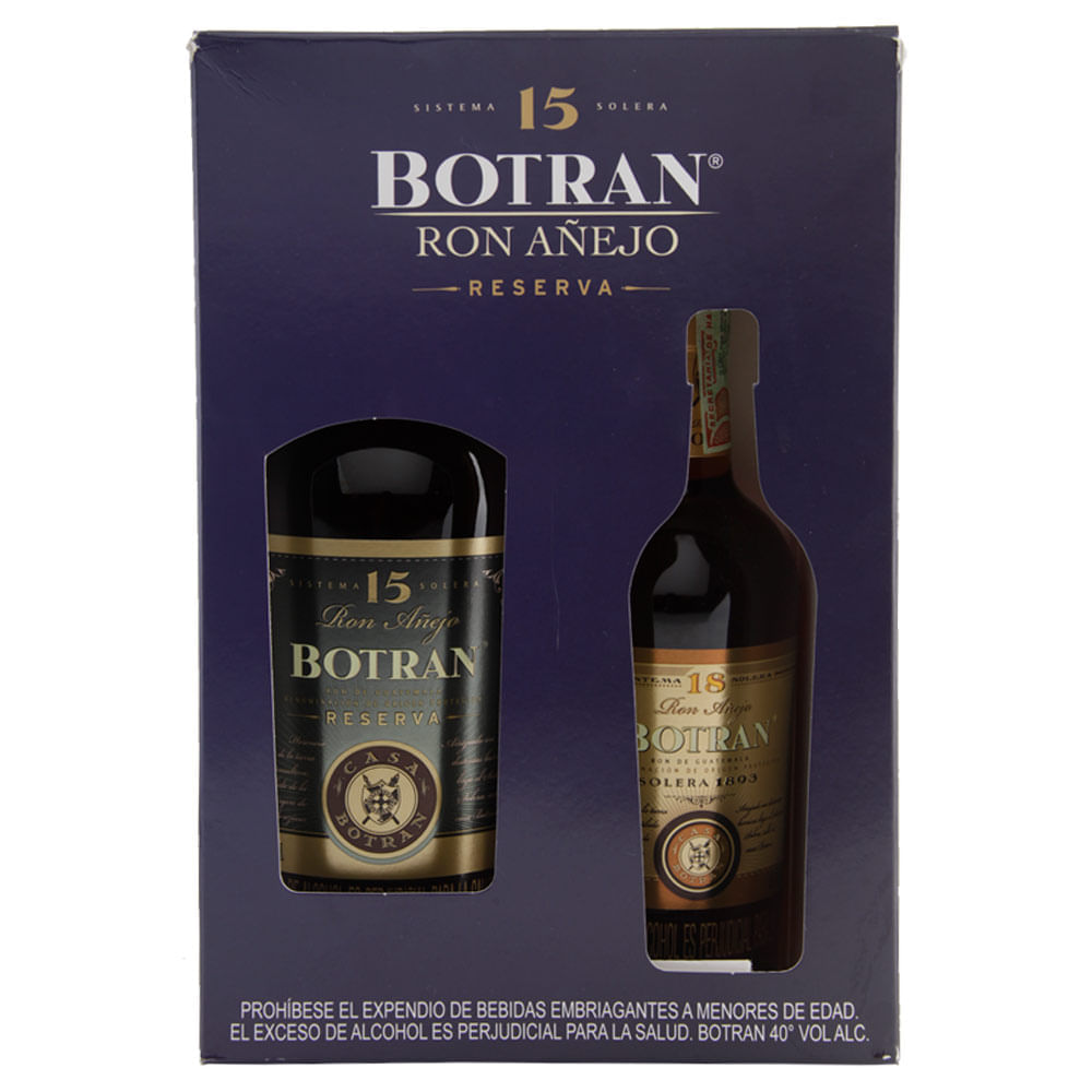 Ron Botran añejo 15 reserva x 750 ml + Ron 18 anejo x 375 ml