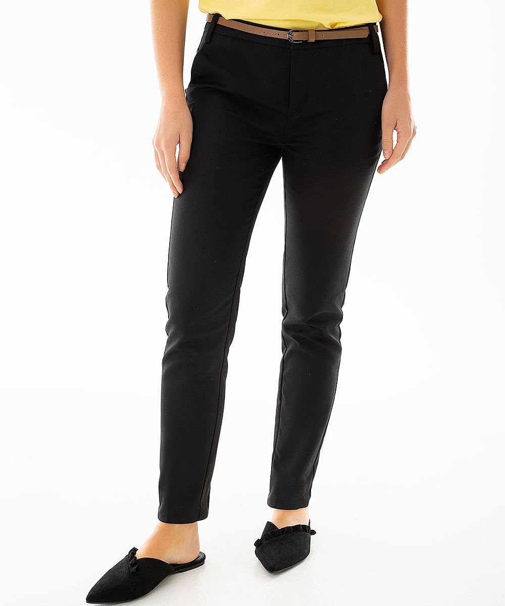 Pantalón Tejido Plano Algodón Femenino Negro Liso LAKY