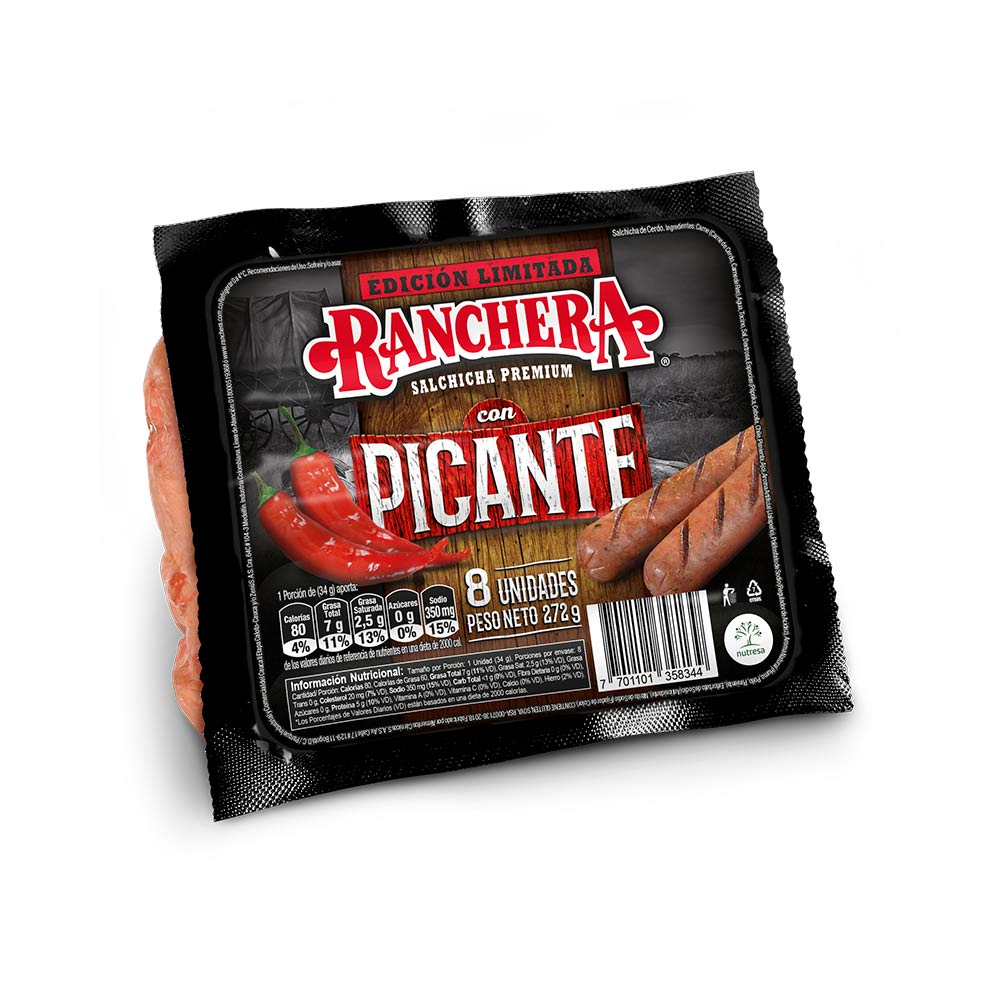 Salchicha Ranchera Premium con picante x8und x272g