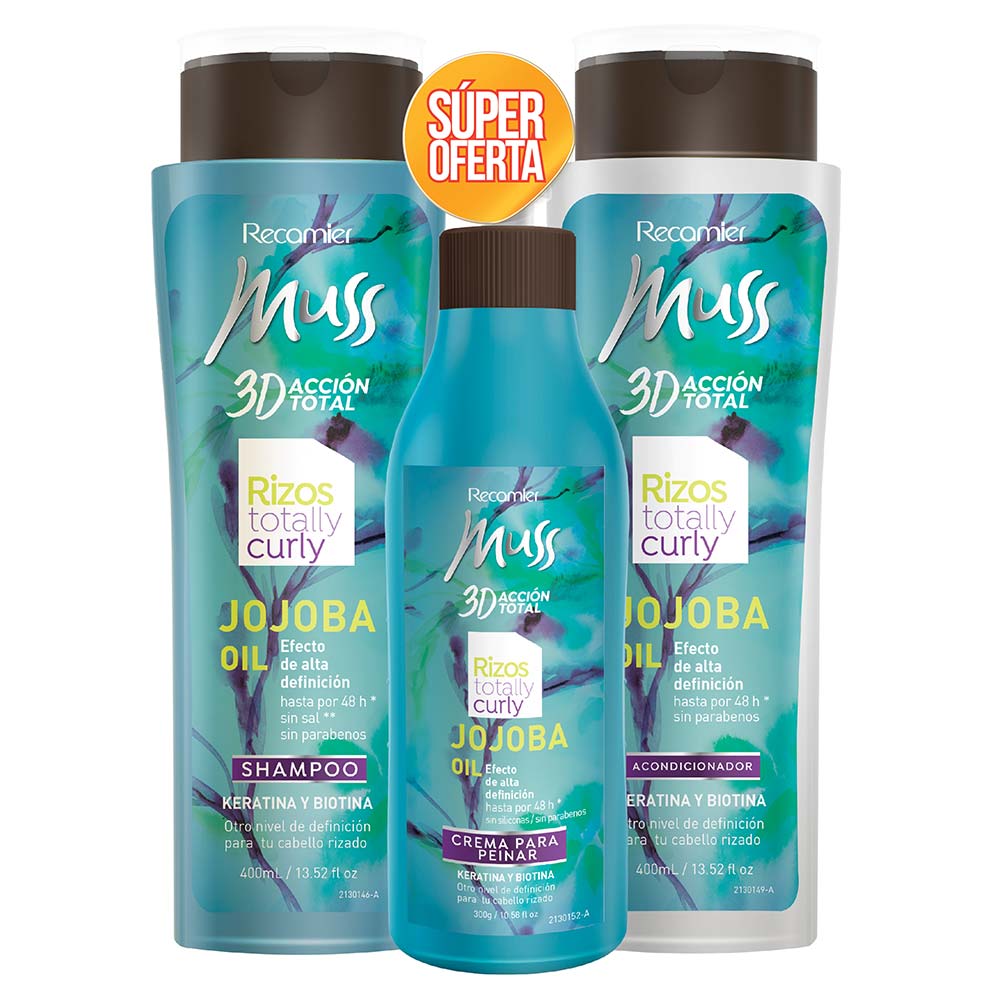 Shampoo muss rizos x400ml + acondicionador x400ml + crema x300ml