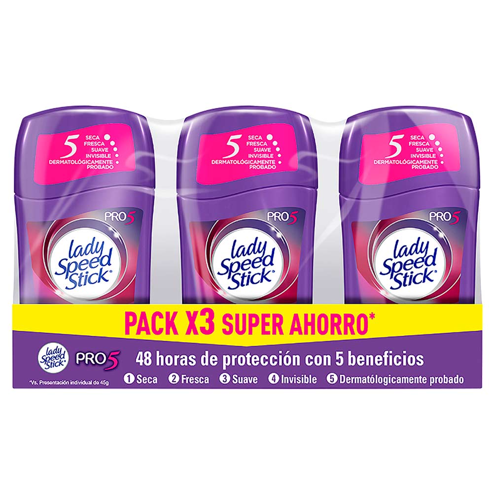 Desodorante Lady Speed Stick Pro 5 barra x3und x45g c-u