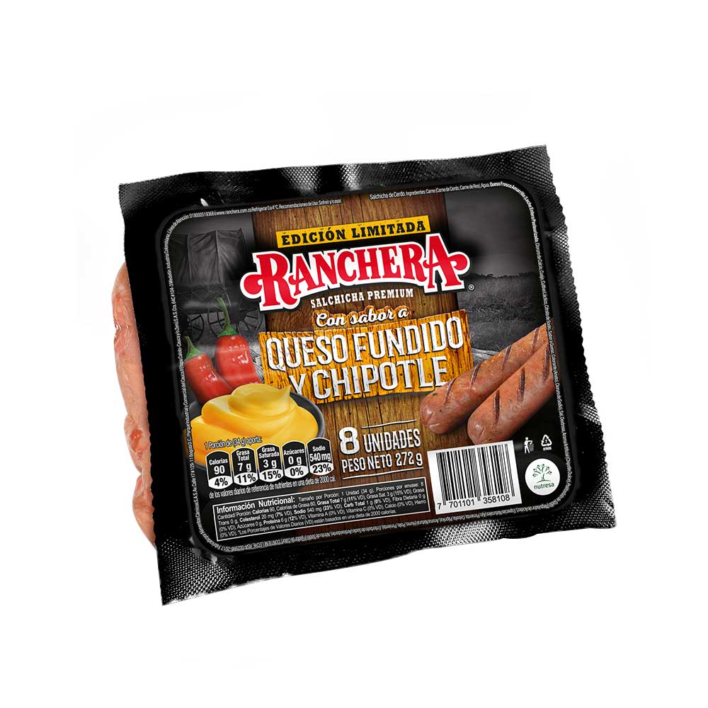 Salchicha Ranchera Premium queso fundido y chipotle x8und x272g
