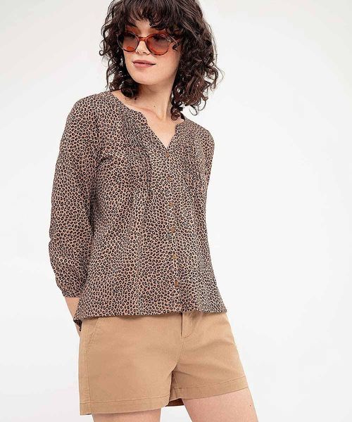 Camiseta Manga 3/4 tejido de punto Algodón Mujer Café estampado LLARA Talla XL