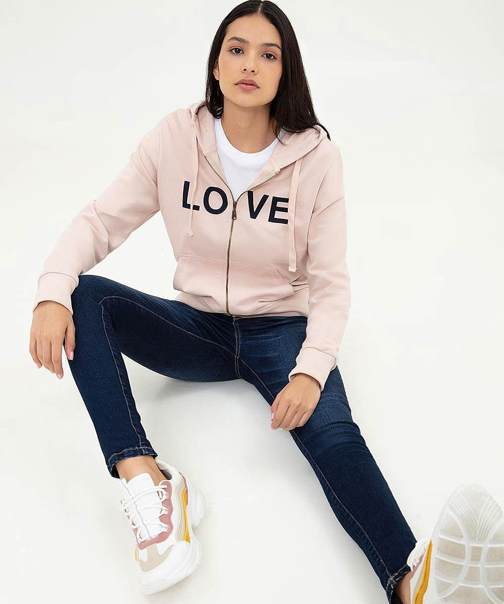 Buzo con Capucha en fleece Algodón Femenino Palo de Rosa Liso ABAKI