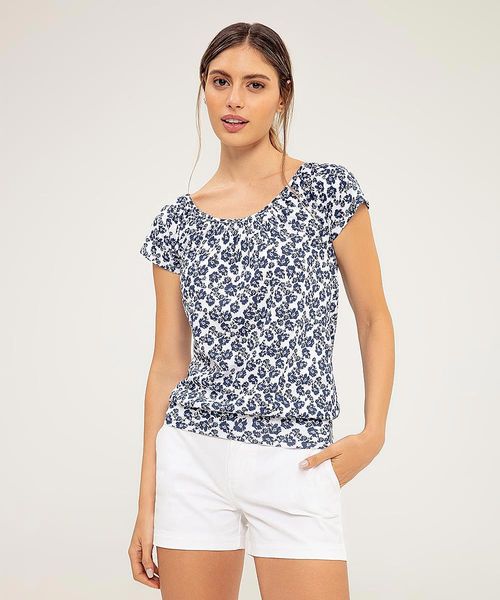 Camiseta m/c en Algodón Femenino Azul Estampado LAIA