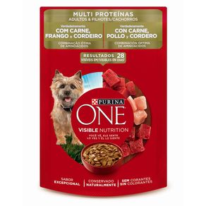 Alimento húmedo para perros Purina One Adultos y Cachorros carne pollo y cordero x85g