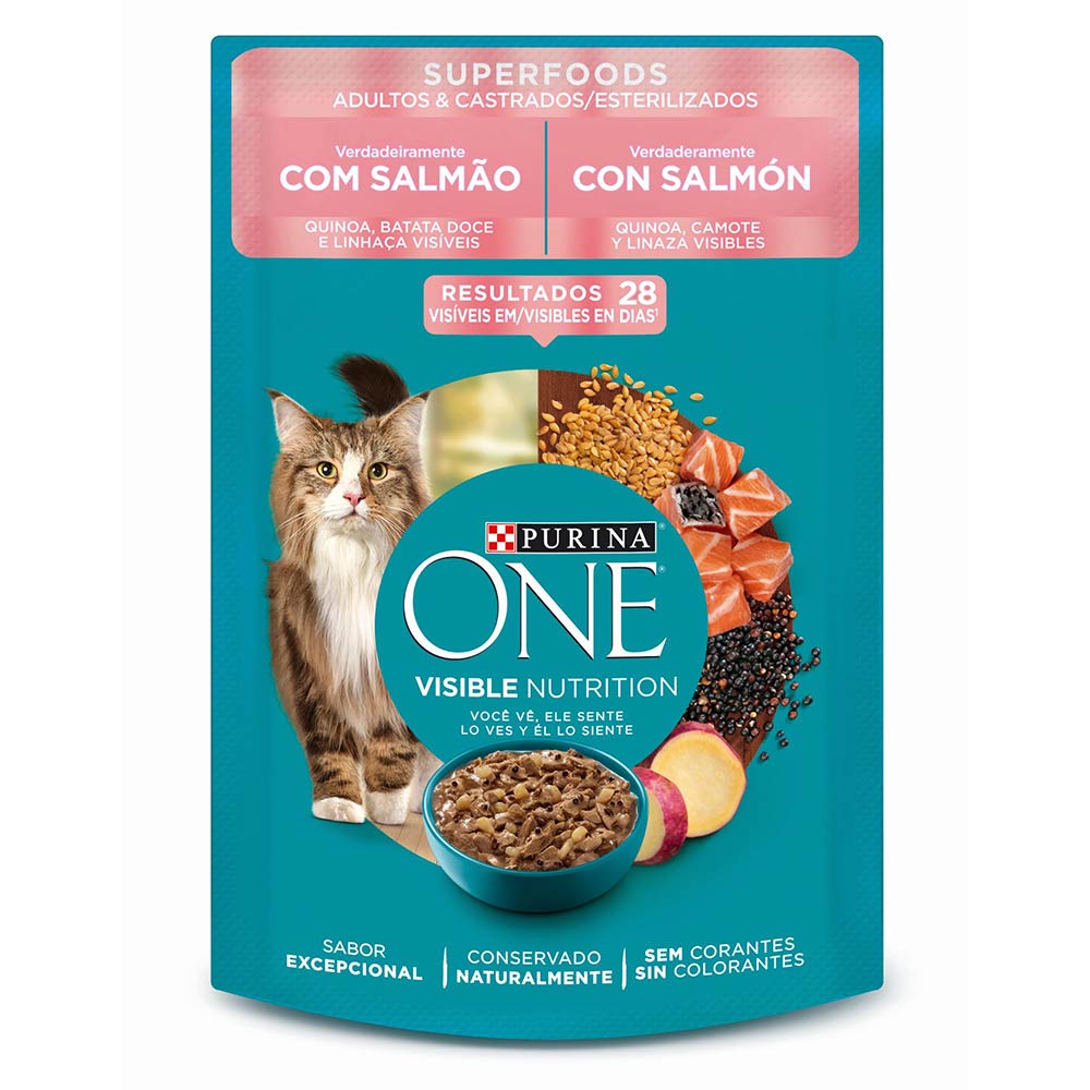 Alimento húmedo para gatos Purina One Esterilizados salmón x85g