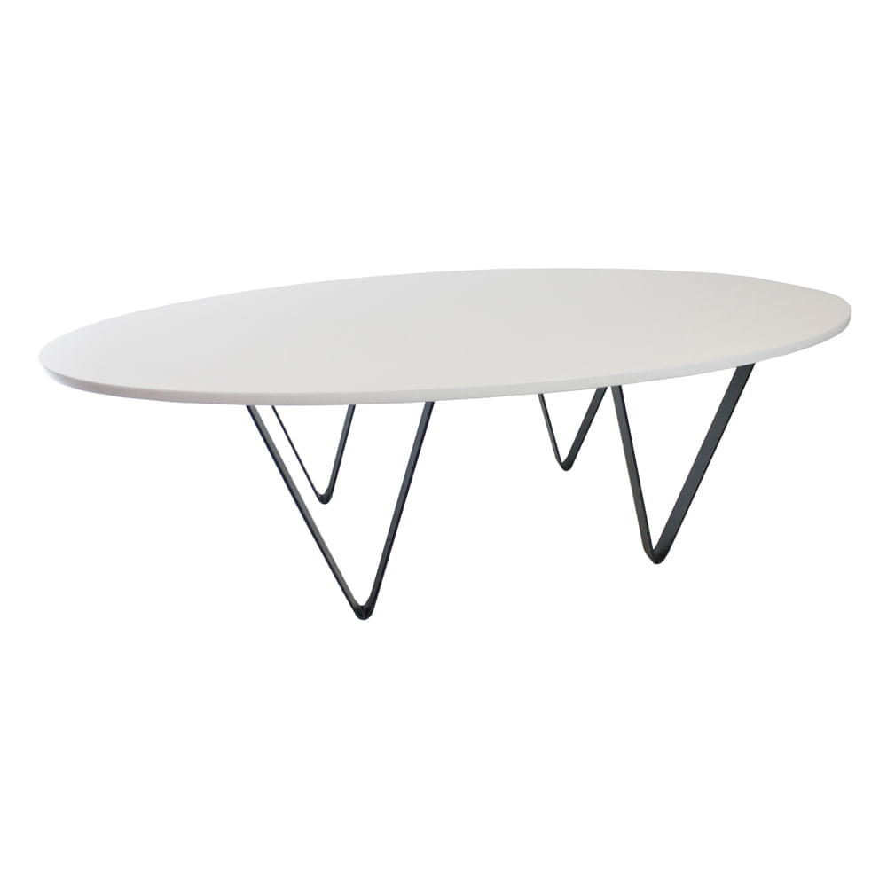 Mesa de centro ovalada blanca patas metal