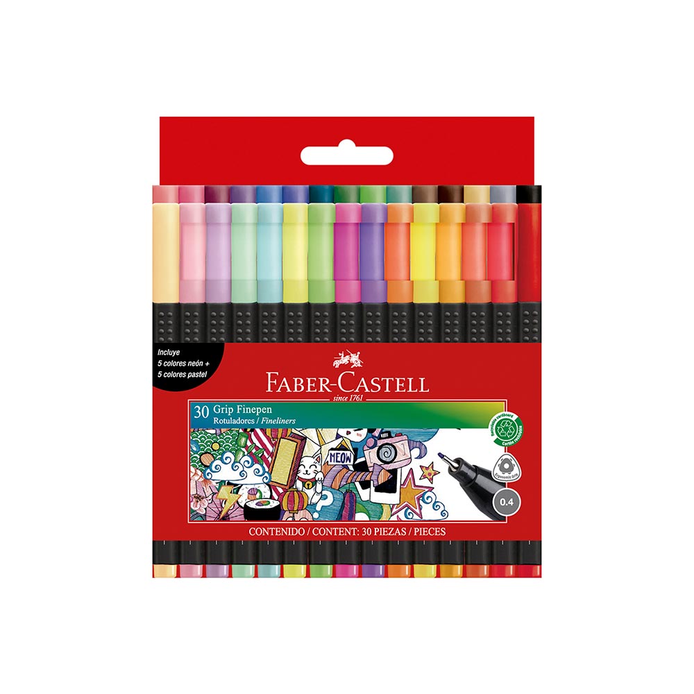 Marcadores grip finepen Faber Castell caja x 30und