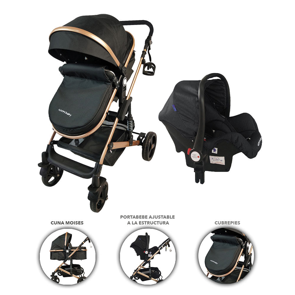 Coche Bebe Moises Travel Fj Ts Negro Happy Baby