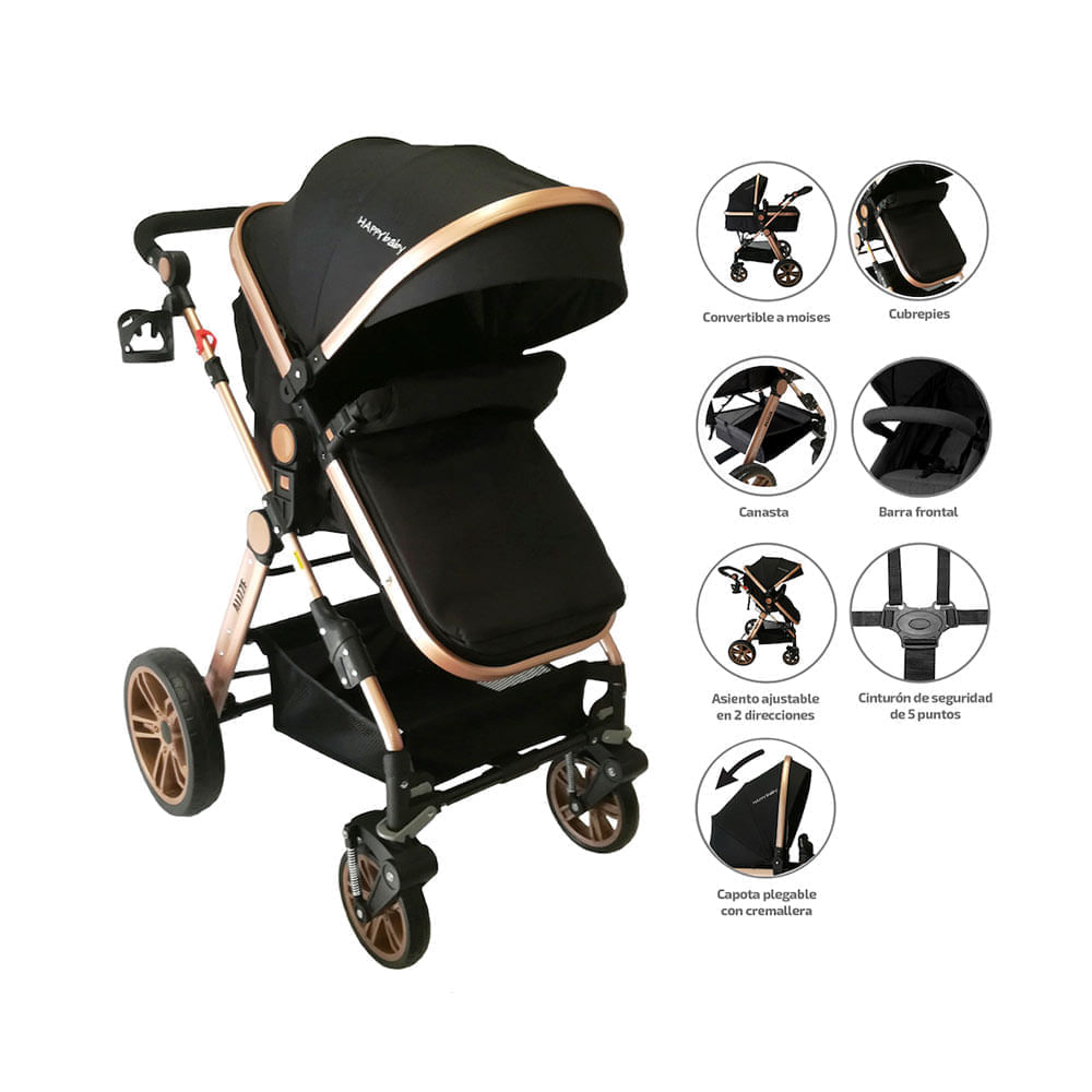 Coche Bebe Tipo Moises Alizze Negro Happy Baby