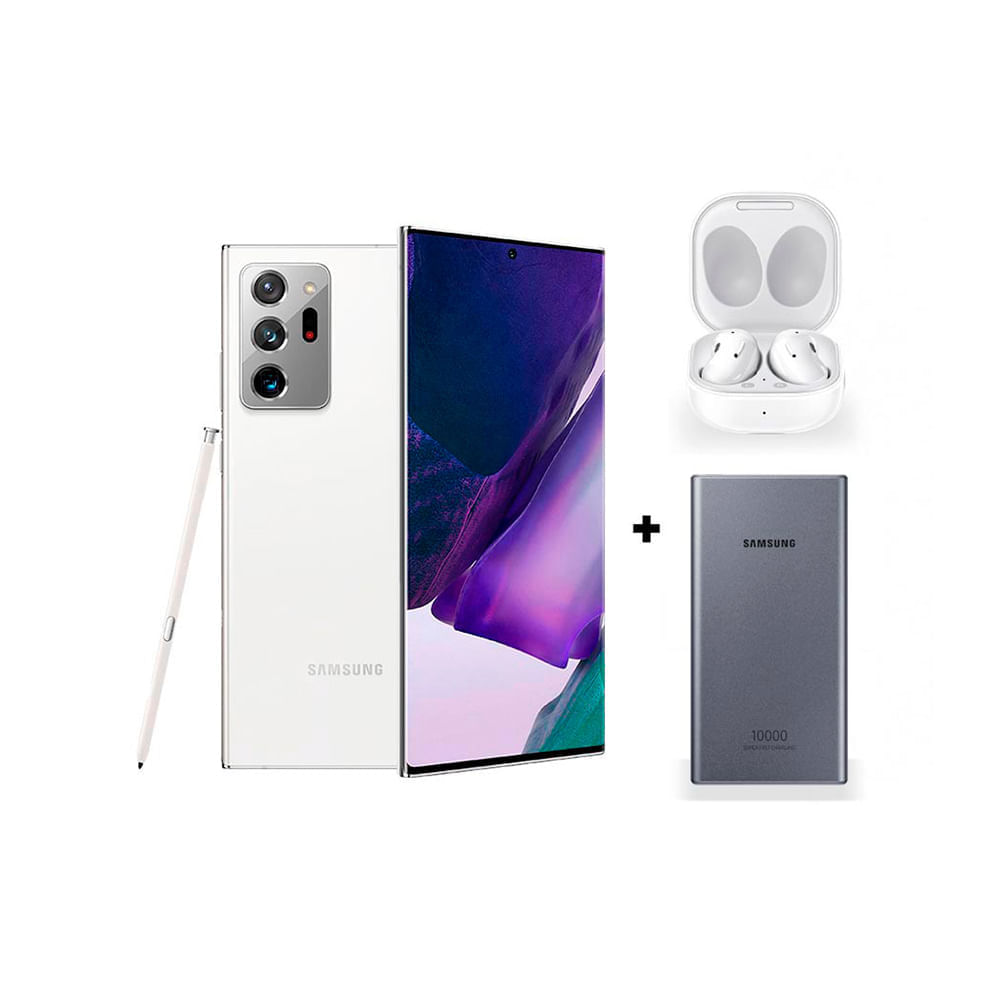 Celular Samsung Galaxy Note 20 6,9" 256GB Ultra Blanco + Audifonos Buds Live Blanco + Paquete De Bateria Gris 10.000 Mah (25W)