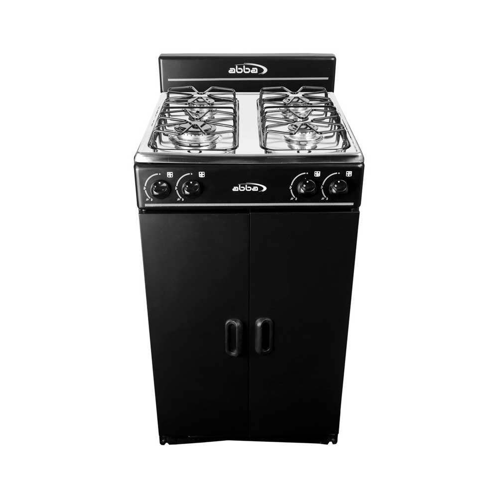 Estufa de Piso Abba con Gabinete AT 100-5N N 4 Puestos Gas Natural Acero Inoxidable Negra