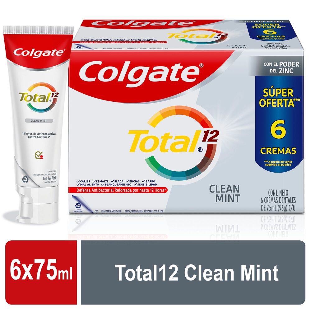 Crema Dental Colgate Total 12 Clean Mint x75ml x6und