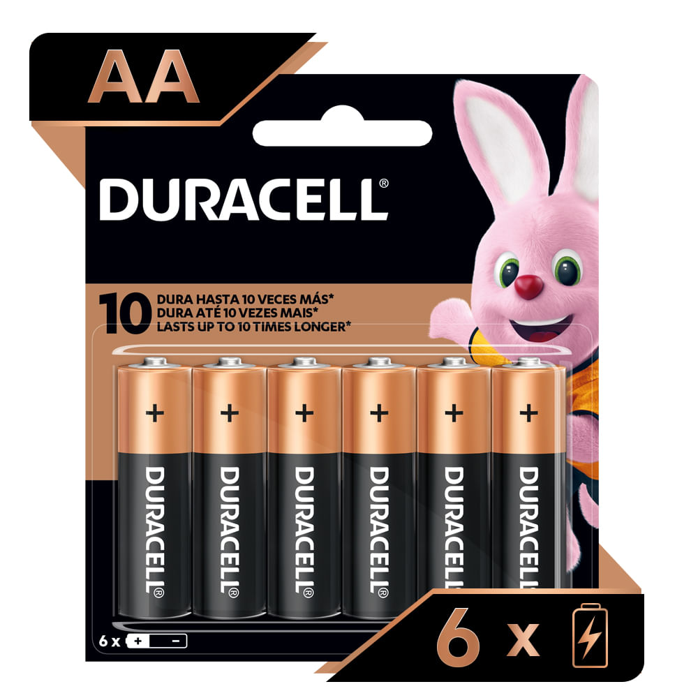 Pilas Alcalinas AA Duracell de larga duración x 6und