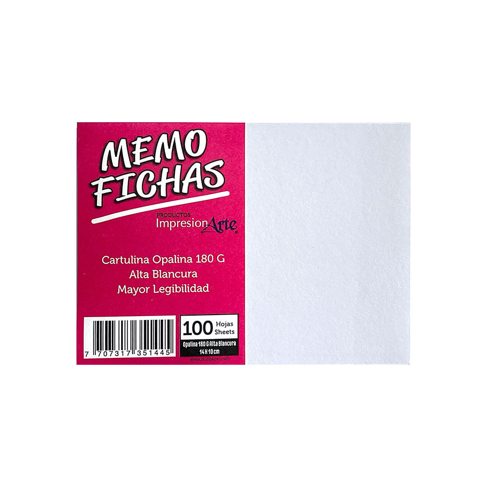 Ficha bibliográfica opalina 10x14 x 100 und Impresionarte
