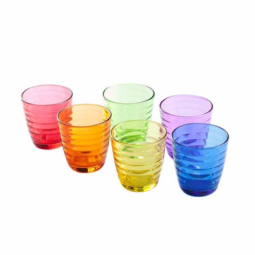 Set 6 Vasos Bajos Lineas Colores 240 ml Krea