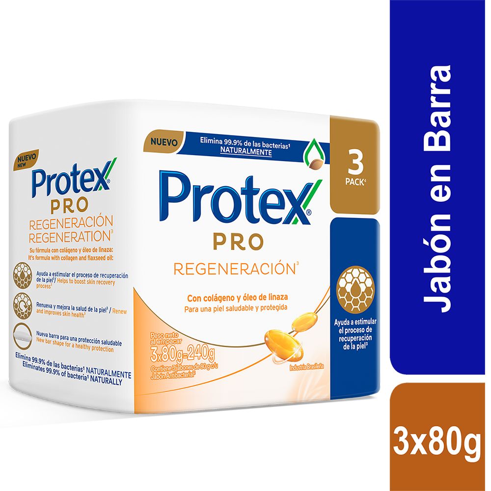 Jabón Antibacterial Protex Pro Regeneración Barra x3und x90g
