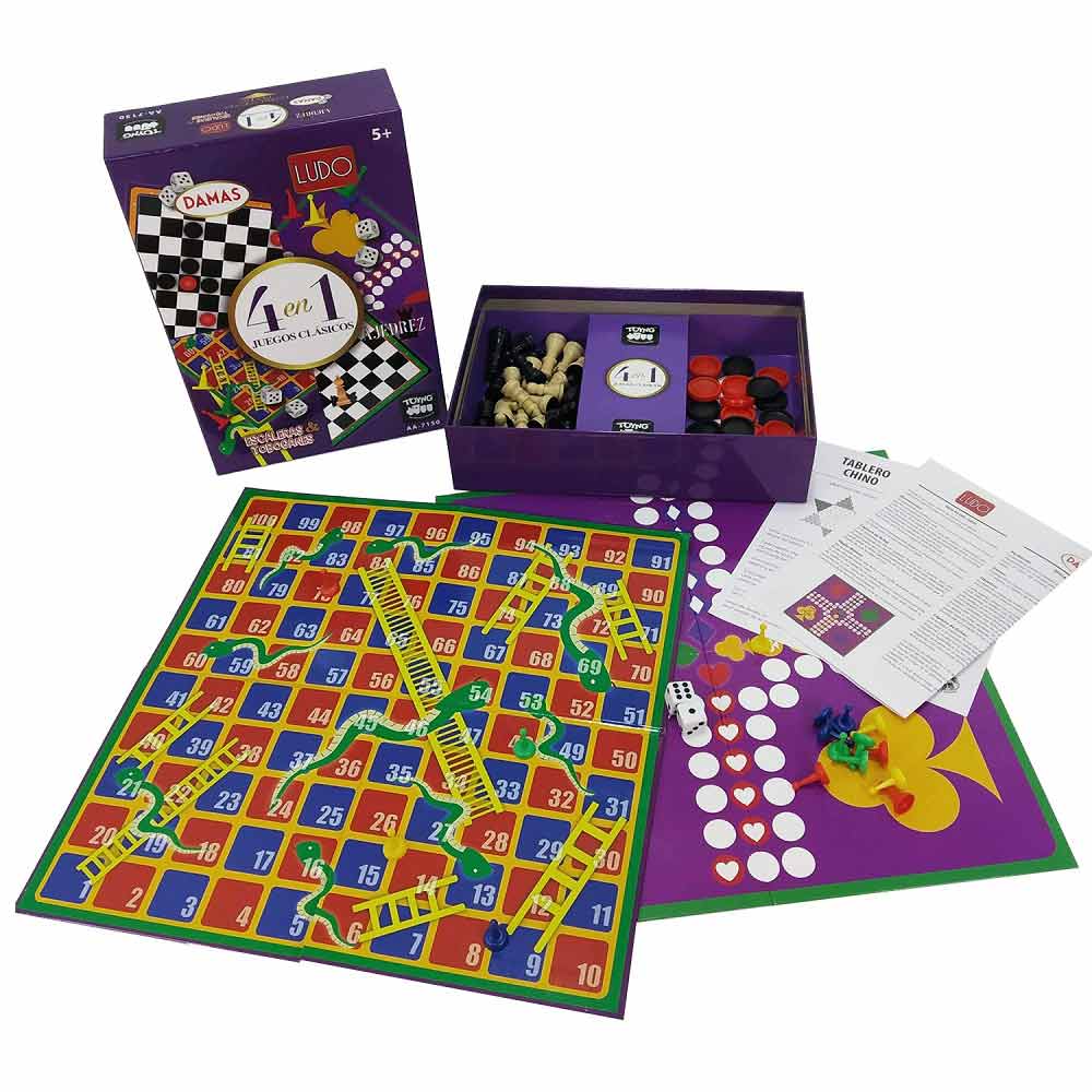 Set 4 Juegos en 1 (Ajedrez Dama Ludo Escalera) Toyng