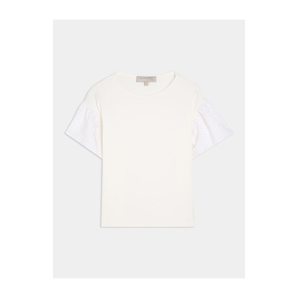 Blusa Manga Corta De Ojalillo Color Crema
