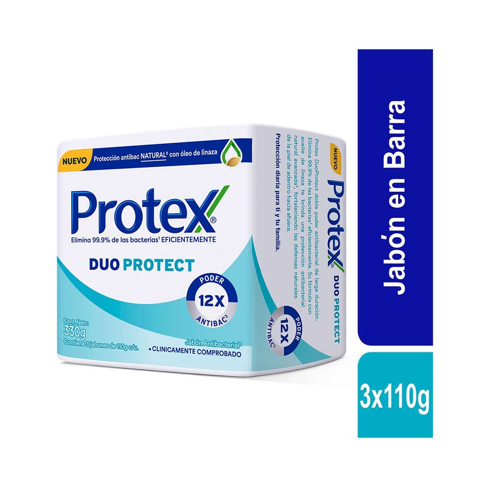 Jabón Antibacterial Protex Dúo Protect en barra x3und x110g c-u