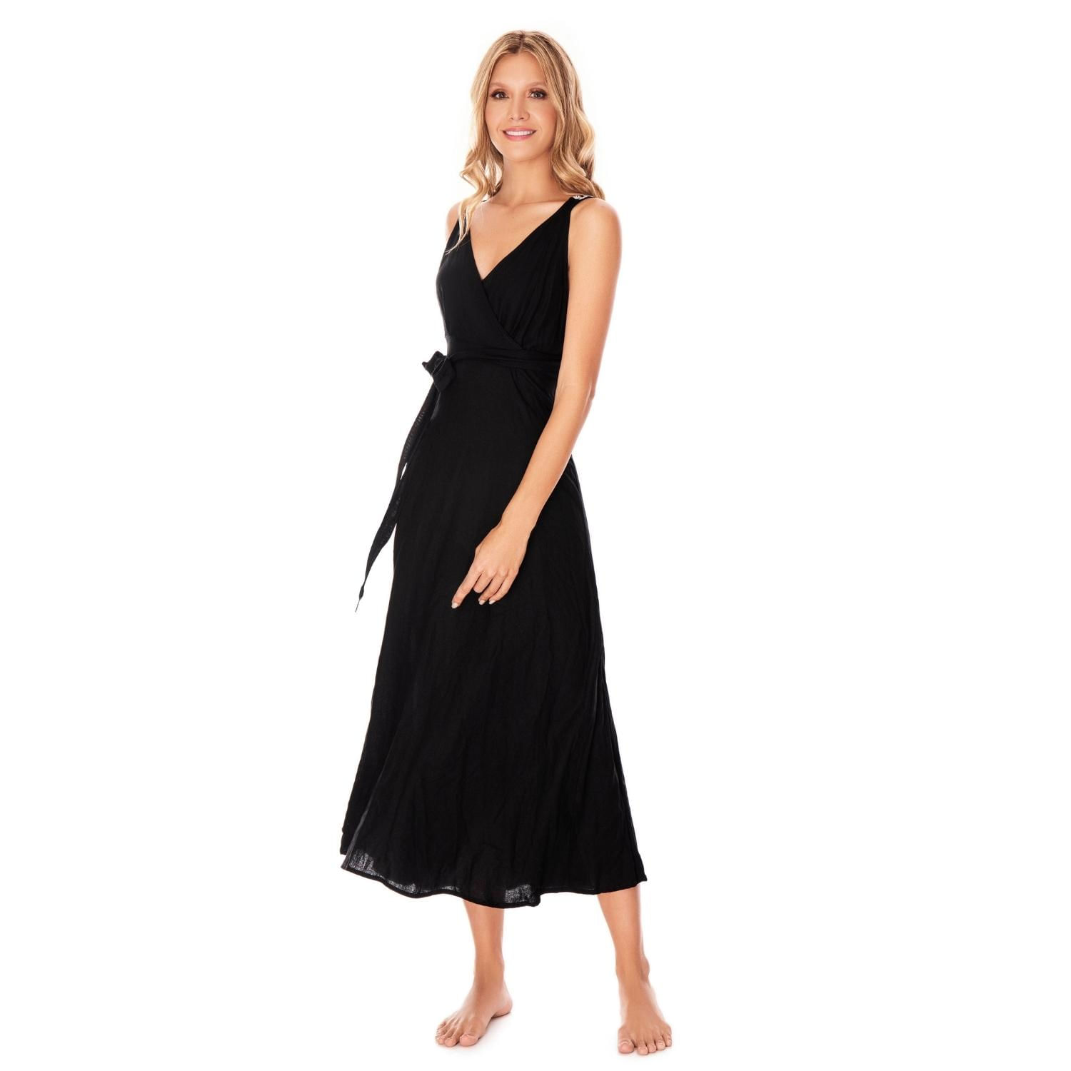 Vestido Largo Lino Mujer Negro Fiory 2947