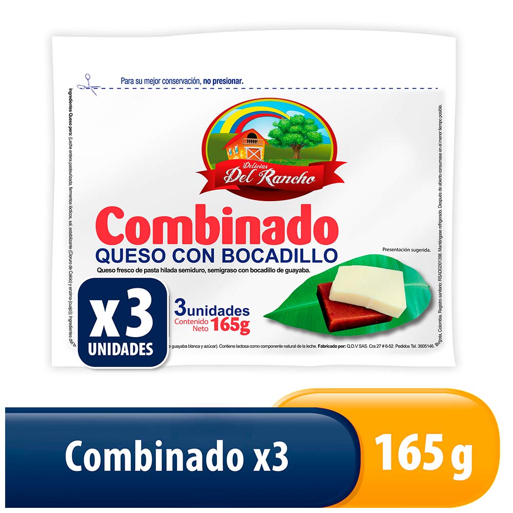 Queso con bocadillo Del Rancho x3und x165g
