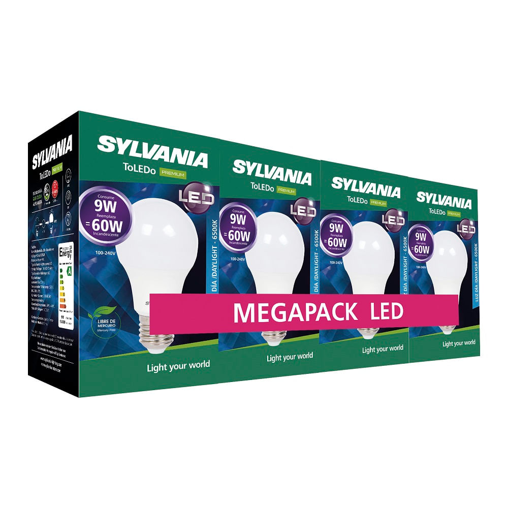 Bombillo Led 9W Luz Blanca Pack x4unds Sylvania