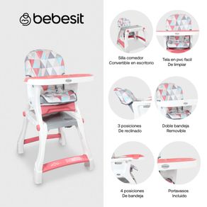 Silla Comedor 2 en 1 Bebe Kinder City Bebesit Rosa