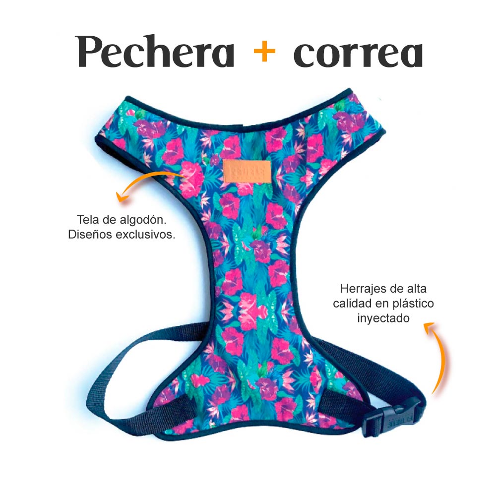 Pechera y Correa Floral Fedele Para Perro L