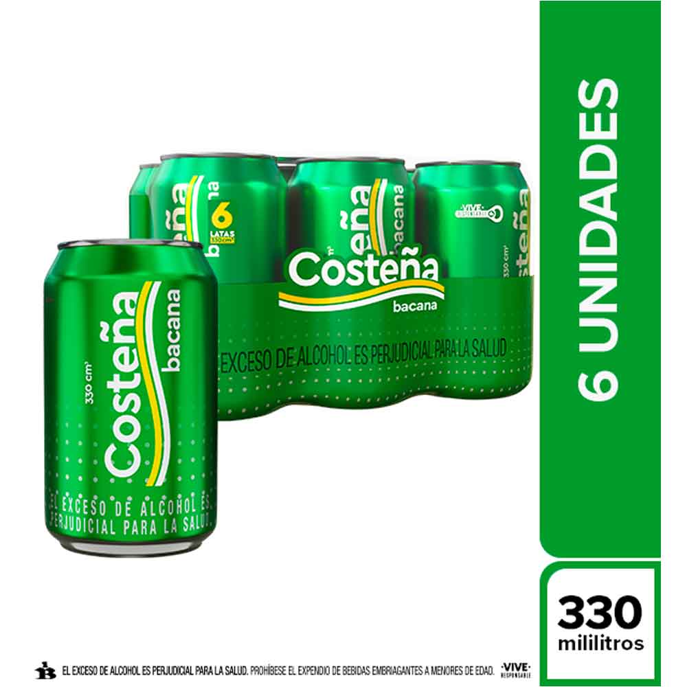 Cerveza Costeña Bacana lata x6unds x330ml c-u