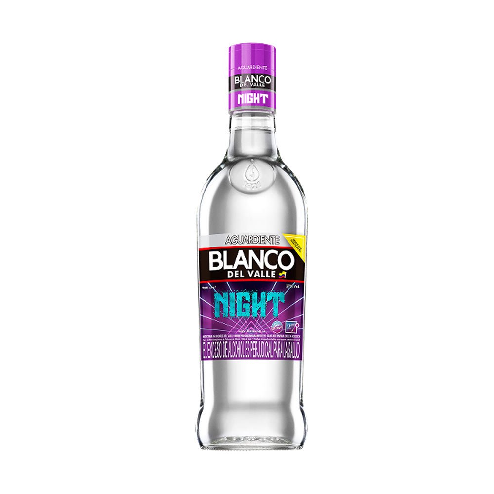 Aguardiente Blanco Del Valle sin azúcar night x750ml