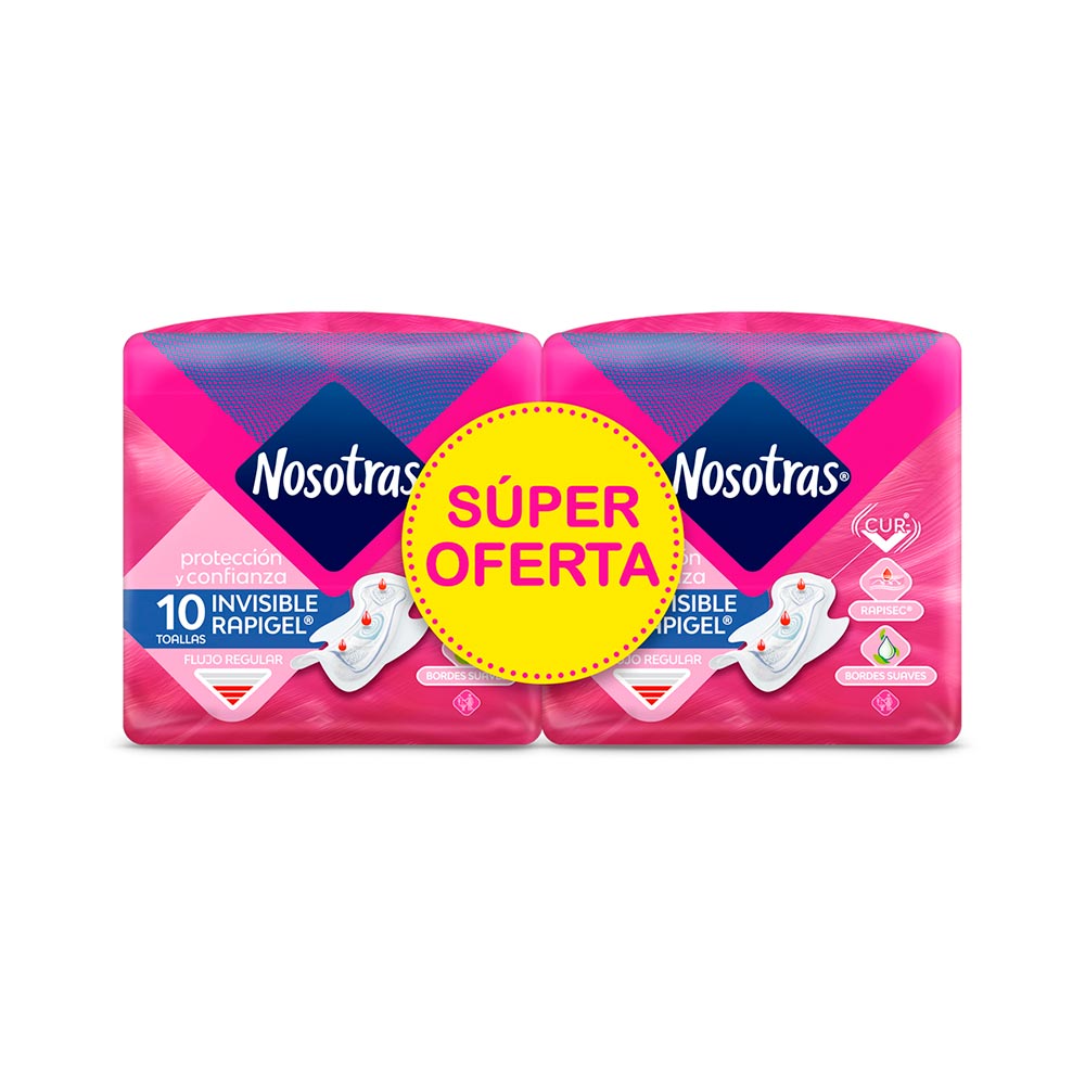 Toallas higiénicas Nosotras invisible rapigel x2 paquetes x10und