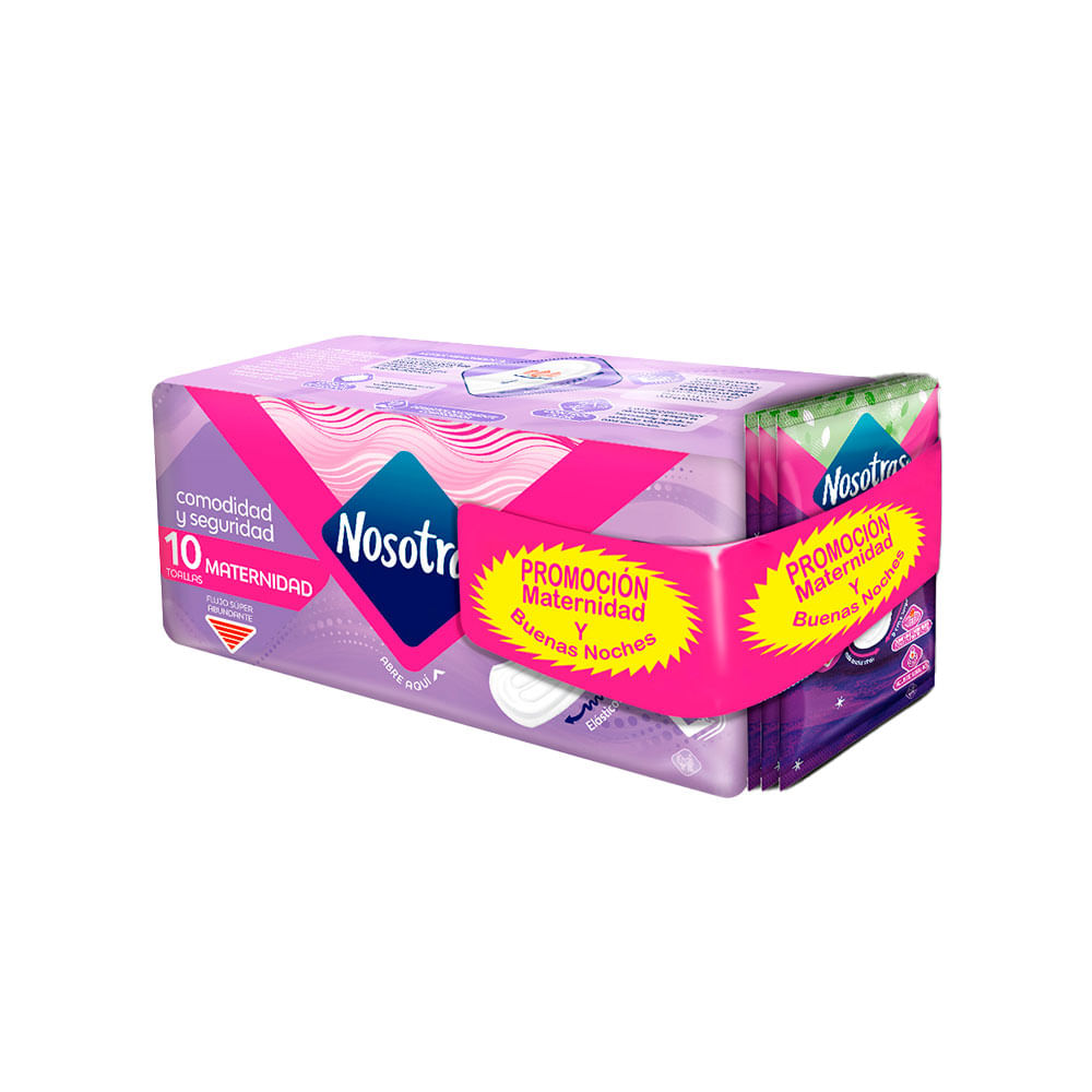 Toallas higiénicas maternidad Nosotras x10und + Toallas buenas noches natural x3und