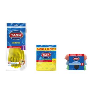 Guante Task M + paño multiusos x 3und+ esponja delicada x3und