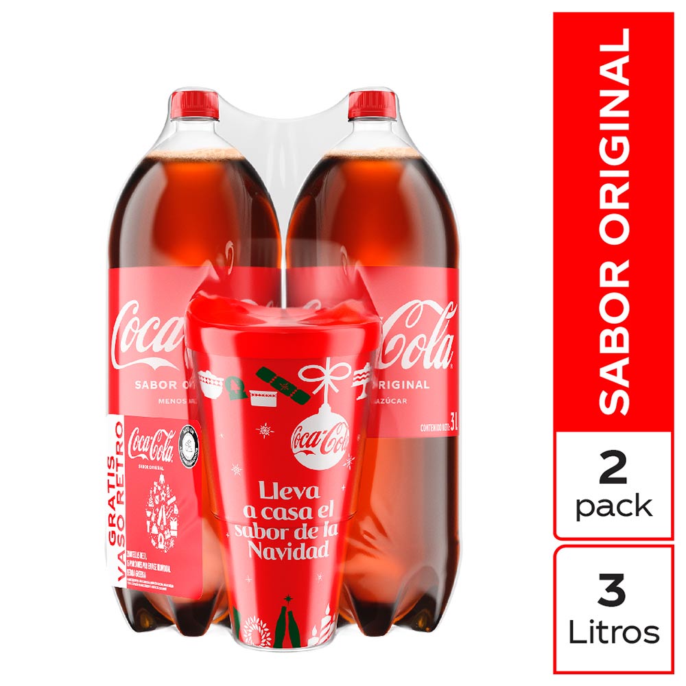 Gaseosa Coca Cola Original 2Und 3L Gratis Vaso